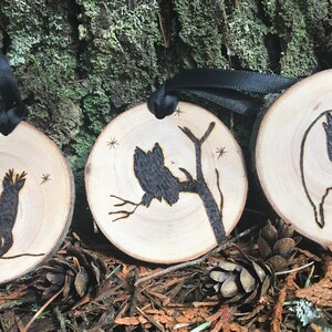 Set of Three Personalized Wood Burned Wildlife Ornaments Made From Birch image 3