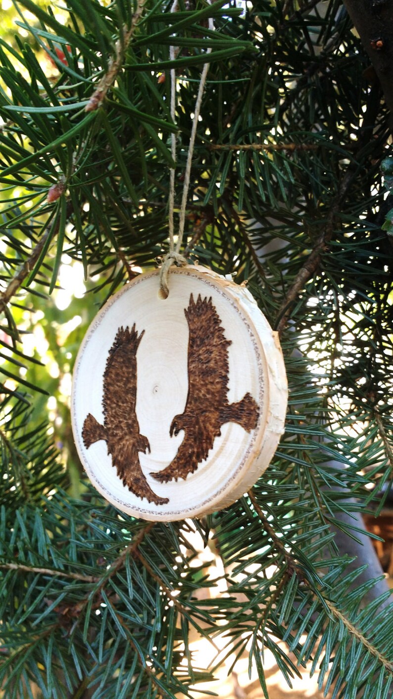 Two Flying Eagles Ornament,Birch Tree Slice Ornament,Wood Burned Eagles Ornament,Custom Couples Ornament Personalized Couples Ornament