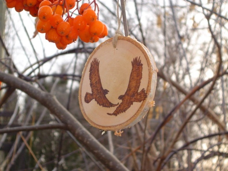 Two Flying Eagles Ornament,Birch Tree Slice Ornament,Wood Burned Eagles Ornament,Custom Couples Ornament Personalized Couples Ornament