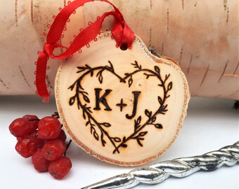 Rustic Personalized Couples Wood Burned Heart Made From Birch