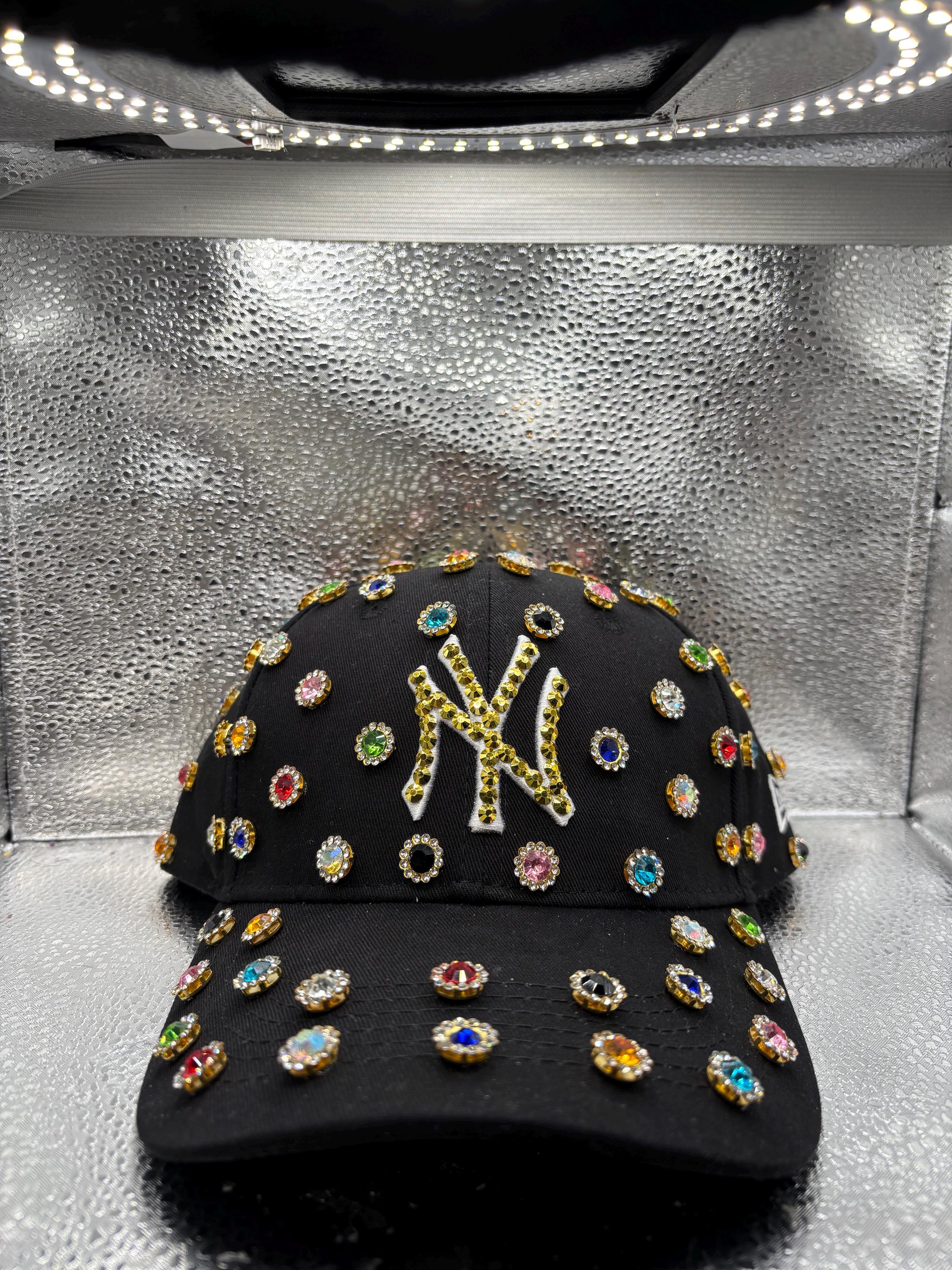 Embellished Black NY Yankees baseball cap. NY Yankees Swarovski Crystal Hat, Black Roses Bling - Etsy main image 2