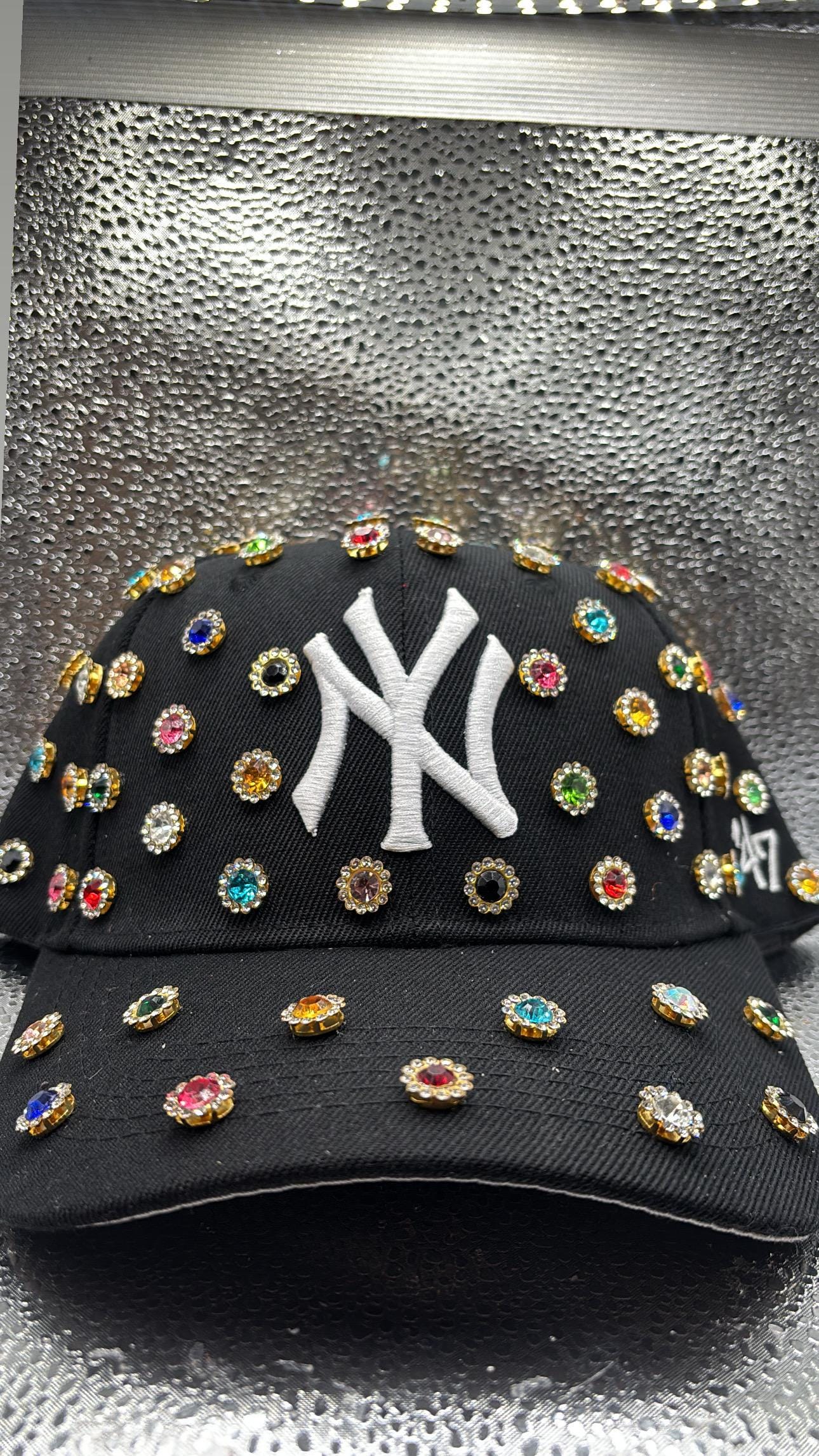 Blinged out Black  NY yankees hat