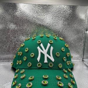 Blinged out Green NY yankees hat