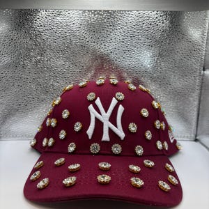 Blinged out Burgundy NY yankees hat