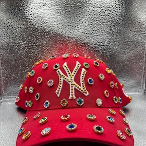 Blinged out Red NY yankees hat