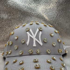 Blinged out Gray NY yankees hat
