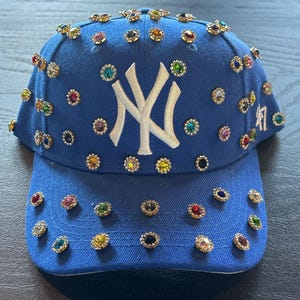 Blue NY yankees Blinged out hat