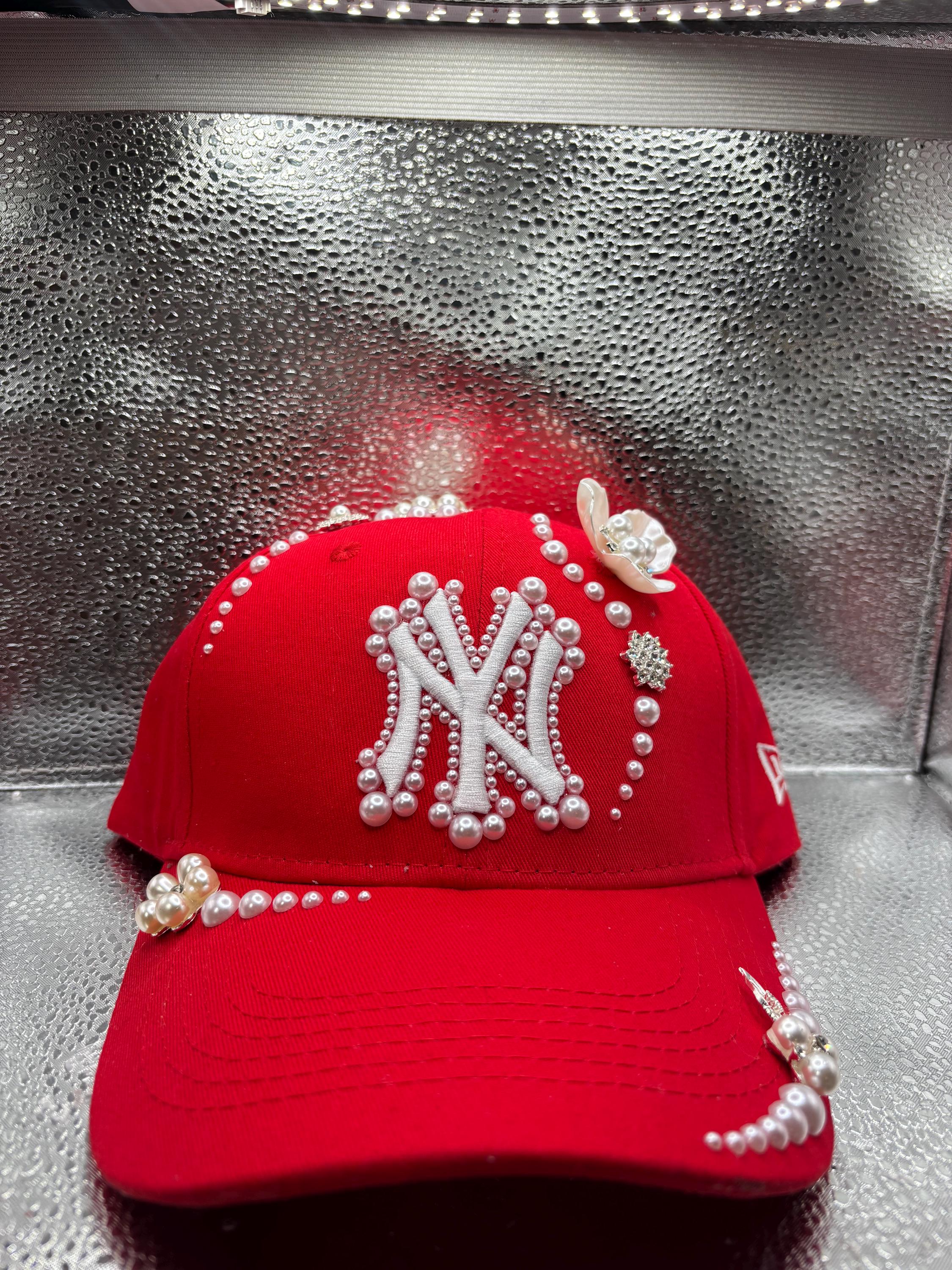 Chapeau NY yankees rouge Pearl Flower
