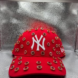 Blinged out Red NY yankees hat