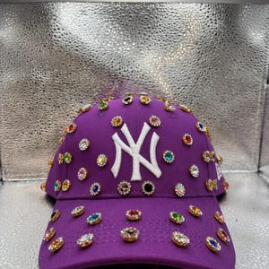 Blinged out Purple  NY yankees hat
