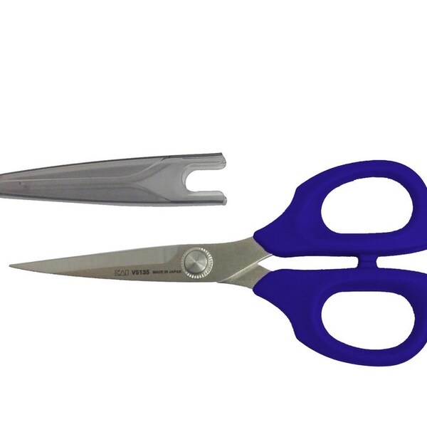 KAI V5135B: 5 1/2-Inch Embroidery Quilting Sewing Scissors True Blue Shears Crafting Small Travel with Saftey Cover Professional Tailoring