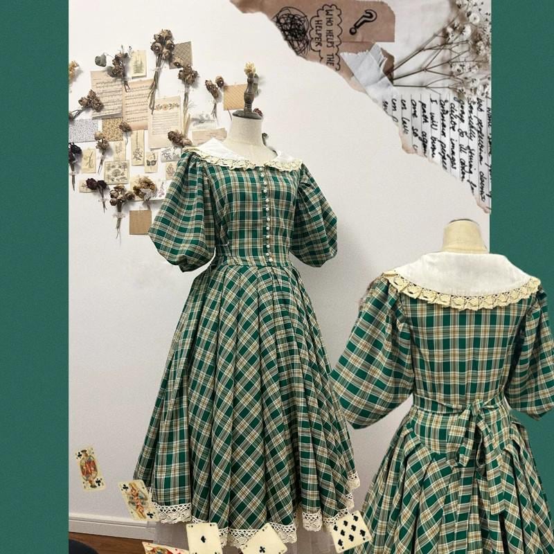 green plaid dress with white collar RCT-Joana-202427
