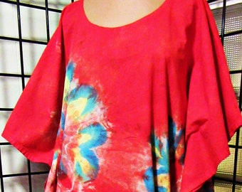 Holiday Casual Wear 35L Plus Size Woman Caftan Tunic Boho Top 5X Colorful Leaf Print Soft Premium Rayon