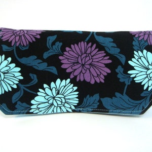 Coupon Organizer Budget Organizer Holder Attaches To You Shopping Cart Black with Aqua and Purple Mums image 2