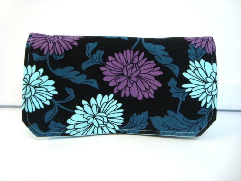 Coupon Organizer Budget Organizer Holder Attaches To You Shopping Cart Black with Aqua and Purple Mums image 2