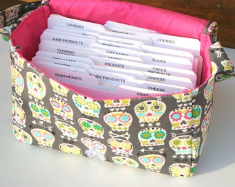 Super Size Coupon Organizer / Budget Organizer Holder Box - Attaches to Your Shopping Cart - Sugar Skull Bonehead on Gray