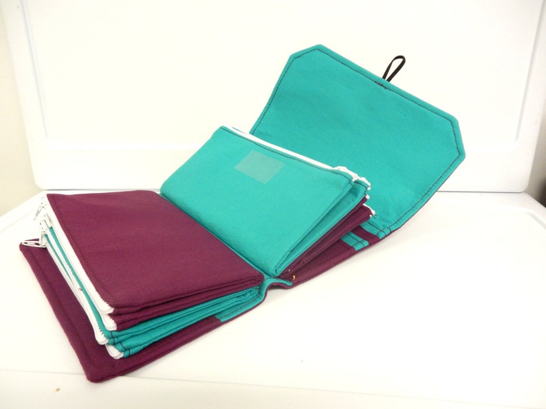 Cash Envelope Wallet / Dave Ramsey System / ZIPPERED Envelopes Turquoise and Plum image 4