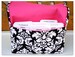 Coupon Organizer /Budget Organizer Holder  / Attaches To You Shopping Cart - Black and White Dandy Damask - Hot Pink Lining 