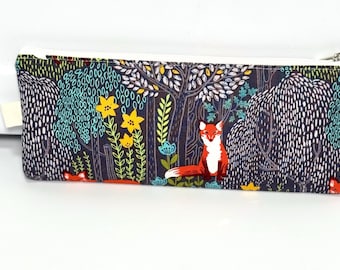 Back to School Zipper Pencil Pouch,Crochet Needle Bag Makeup Brush Bag  Fox Dusk