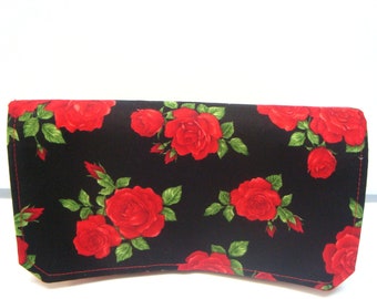 Coupon Organizer Budget Holder Coupon Waller  Attaches To You Shopping Cart - Black and Red Rose Floral  PICK YOUR SIZE  2” Ready to Ship