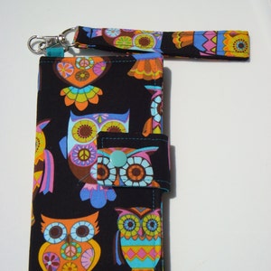 Cell Phone Wallet iPhone Case Cash Wallet Card wallet Cell Phone Case with Detachable Wristlet Peace Owl For Any Size Cell Phone image 3