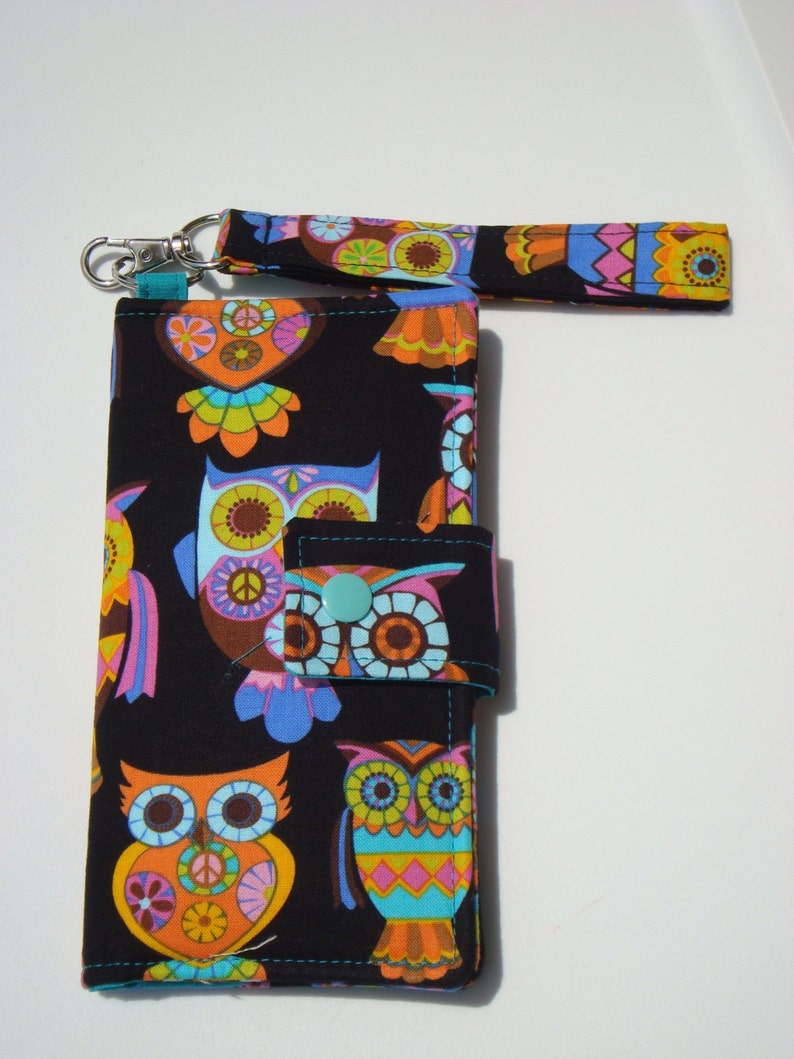 Cell Phone Wallet iPhone Case Cash Wallet Card wallet Cell Phone Case with Detachable Wristlet Peace Owl For Any Size Cell Phone image 3