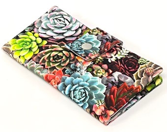 Fabric Checkbook Cover , Woman’s Checkbook Holder  Succulent Plants