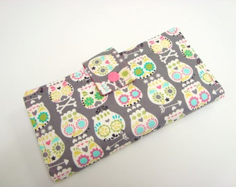 BiFold Wallet Checkbook Holder Cash Wallet Credit Card Holder Bifold Clutch Coin Pruse Bonehead Sugar Skull