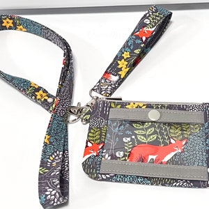Estuche con cremallera para identificación, monedero, credencial de enfermera, credencial de estudiante, billetera minimalista, cordón, llavero Fox Woodland