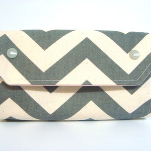 Cash Envelope Wallet / Dave Ramsey System / Zipper Envelopes Gray Natural Chevron with Pink Lining image 3