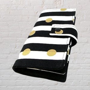 12 - 38 Slot Card Holder Loyalty Card Organizer, Business Card Holder  Credit Card Wallet  Black and White Stripes with Gold Dots