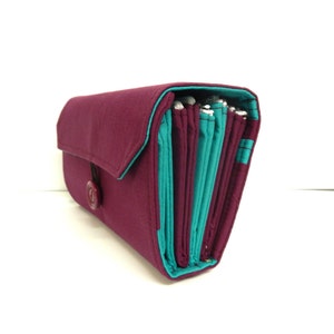 Cash Envelope Wallet / Dave Ramsey System / ZIPPERED Envelopes Turquoise and Plum image 3