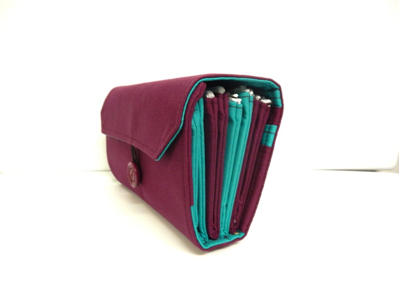 Cash Envelope Wallet / Dave Ramsey System / ZIPPERED Envelopes Turquoise and Plum image 3
