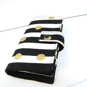 12 - 38 Slot Card Loyalty Card Organizer, Business Card Holder  Credit Card Wallet  Black and White Stripes with Gold Dots