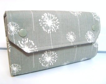 Cash Envelope  Coupon Wallet  Dave Ramsey System  ZIPPER Envelopes - Gray and White Dandelion