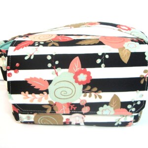 Receipt Organizer Budget Holder Shoulder Bag Black & White Stripe Floral OR Select Your Size image 1