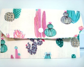 Cash Envelope Budget Coupon Organizer Clutch Use for the Dave Ramsey System Turquoise and Pink Cactus