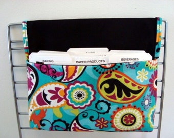 Coupon Organizer / Budget Organizer Holder - Attaches To Your Shopping Cart - Teal Multi Color Paisley
