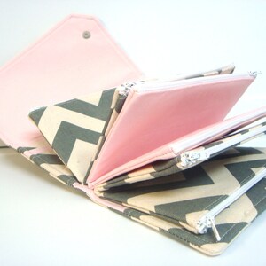 Cash Envelope Wallet / Dave Ramsey System / Zipper Envelopes Gray Natural Chevron with Pink Lining image 6
