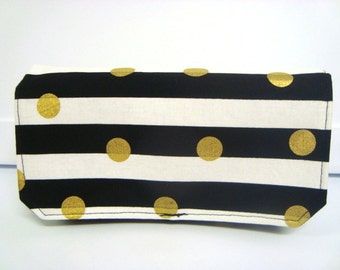 Coupon Organizer, Budget Organizer, Wallet, Cash Organizer  Attaches to your Shopping Cart - Black and White Stripes  W/ Gold Dots