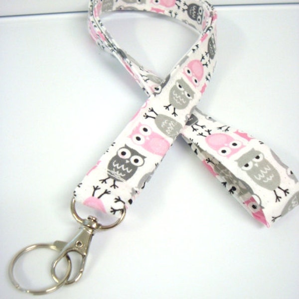 Lanyard ID Holder Comes with Swivel Lobster Claw and Key Ring Mini  Zoologie Owls Gray and Pink