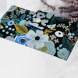 Fabric Checkbook Cover , Top Tear Checkbook Holder, Cash Holder, Coupon Holder, Card Holder Garden Party  Blue Floral  Rifle Paper Co