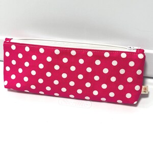 Trousse à crayons à fermeture éclair, cartable pour la rentrée des classes, crochet, trousse pour aiguilles à tricoter, trousse pour pinceaux de maquillage pois roses et blancs