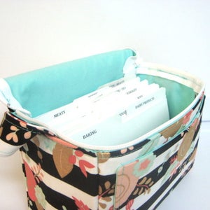 4" Large Coupon Organizer Make Up Bag  Black and White Stripes with Floral