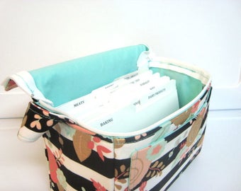 4" Large Coupon Organizer Make Up Bag  Black and White Stripes with Floral