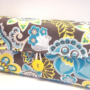 Cartera de sobres en efectivo / Sistema Dave Ramsey / Sobres con cremallera -Paisley floral gris azul