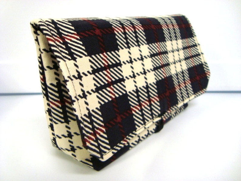 Attaches to Your Shopping Cart Fabric Coupon Organizer Budget Organizer Holder Blue and Cream Plaid
