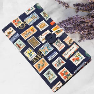Petit porte-cartes, organiseur de cartes-cadeaux, porte-cartes de visite avec poche à glissière, Rifle Paper Co Bon Voyage, bleu marine