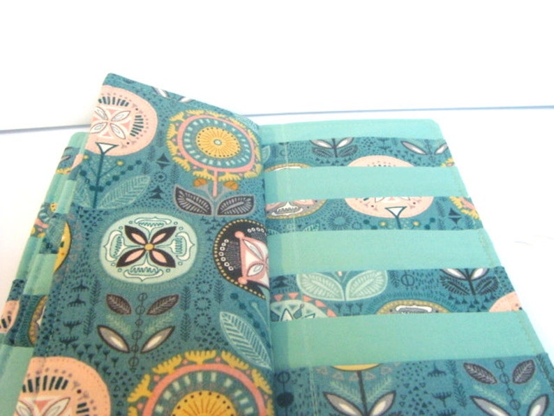 Credit Card Holder, Business Card Organizer Loyalty card Wallet Turquoise Medallion Floral immagine 5