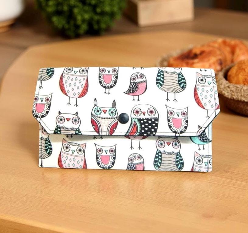 Owl Fabric Budget Envelope Organizer: Cash Coupon Receipt Holder